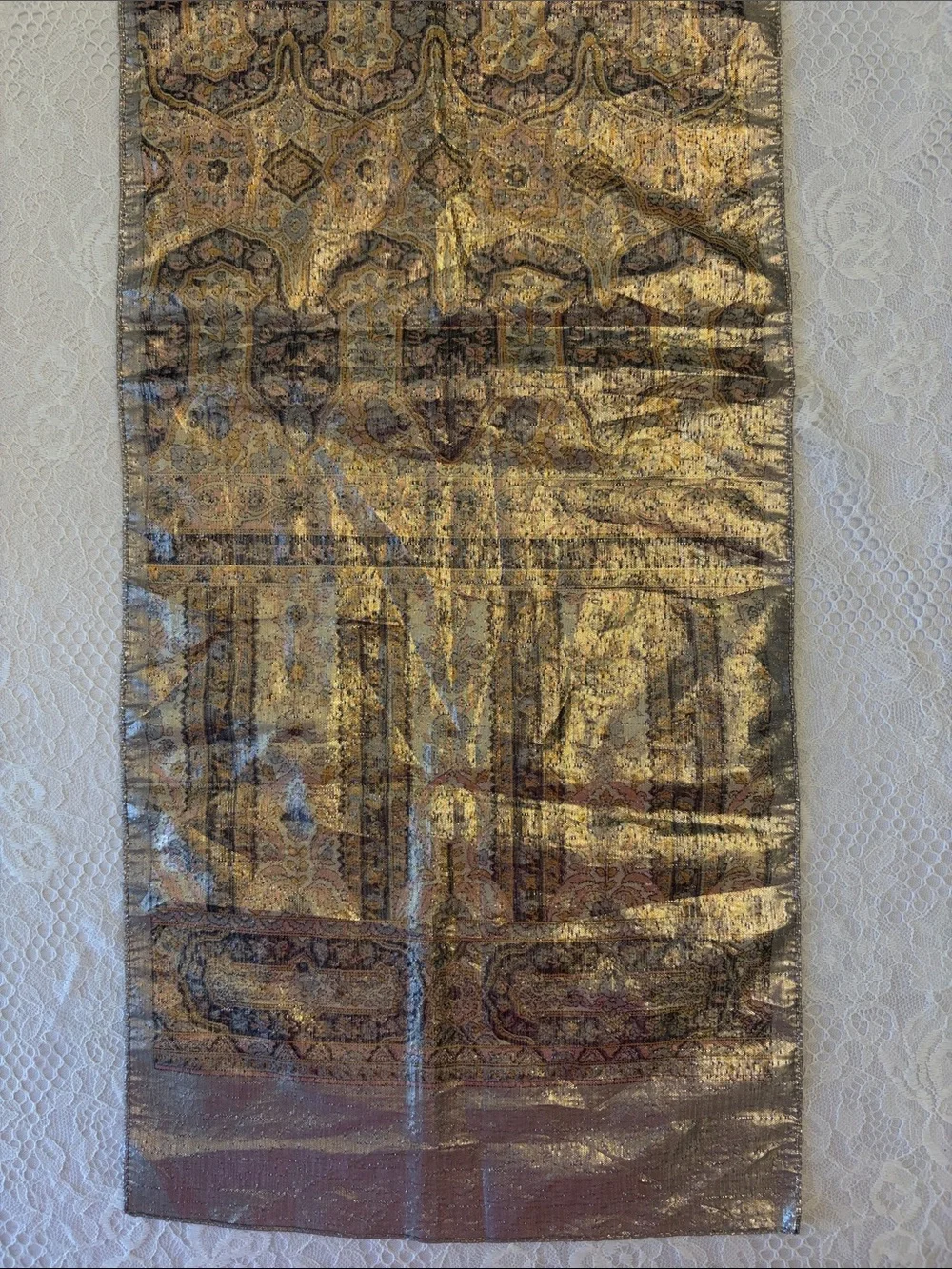 Vintage 80s Oscar de la Renta Metallic Paisley Scarf - Gold & Bronze